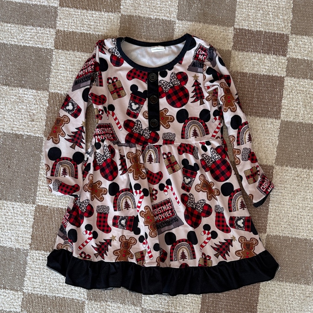Girls Soft Christmas Themed Long Sleeve Dress